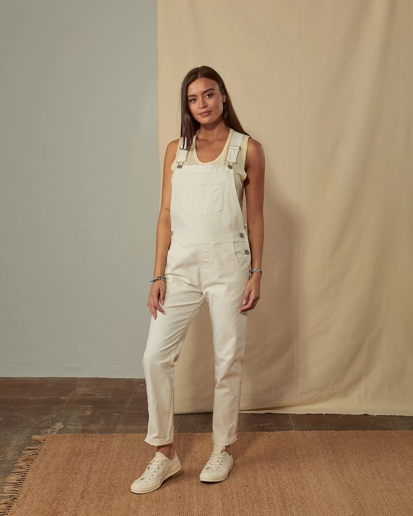 HARPER Womens Organic Cotton Dungarees - Vanilla