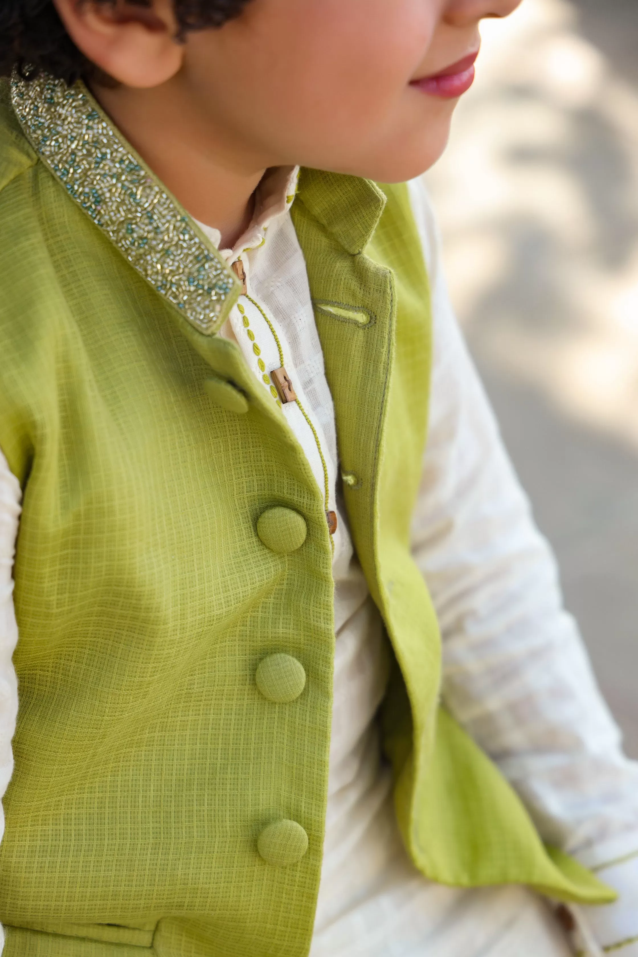 Inara - Kota Doriya Nehru Jacket, Cotton Dobby Kurta Trouser Set For Boys