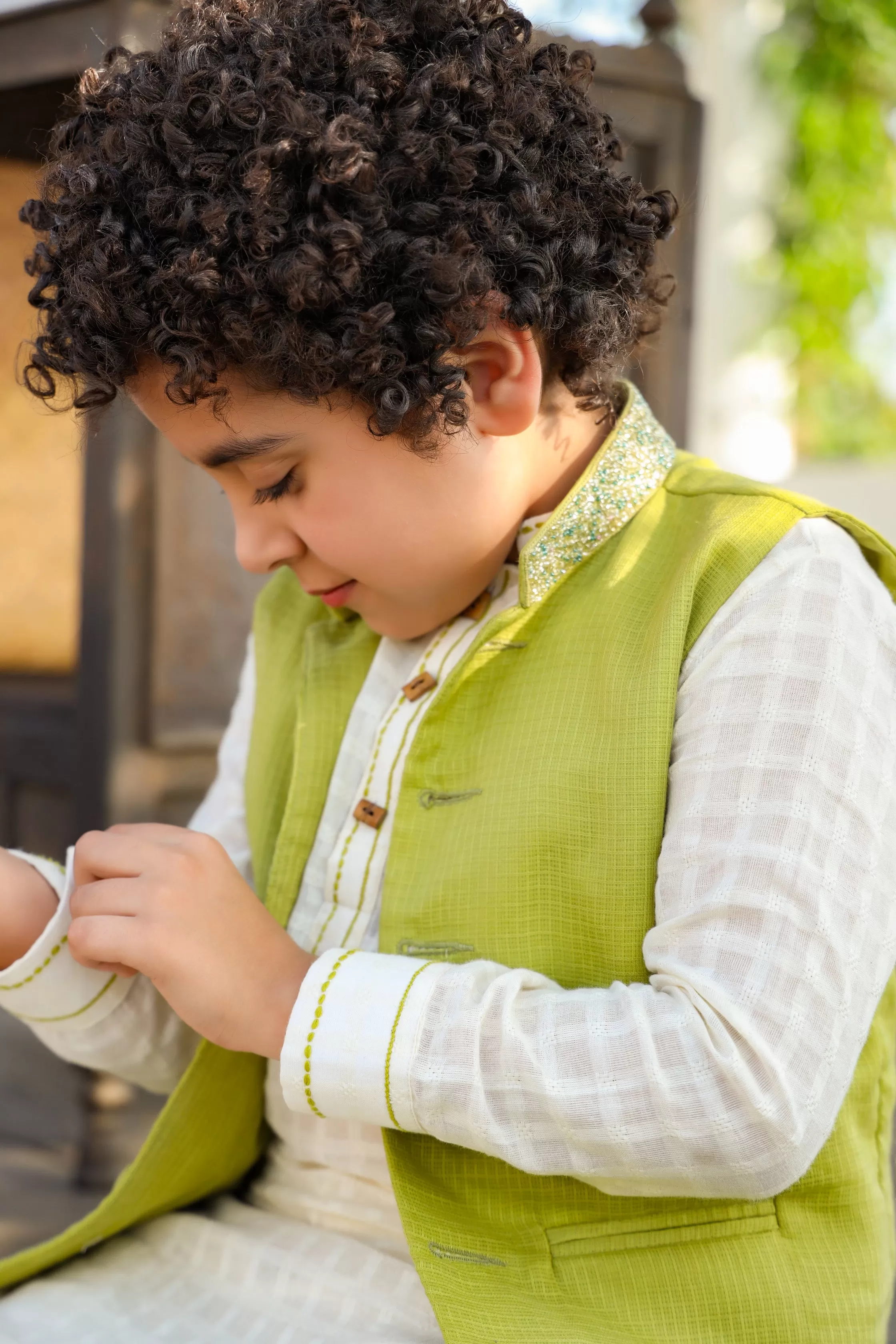 Inara - Kota Doriya Nehru Jacket, Cotton Dobby Kurta Trouser Set For Boys