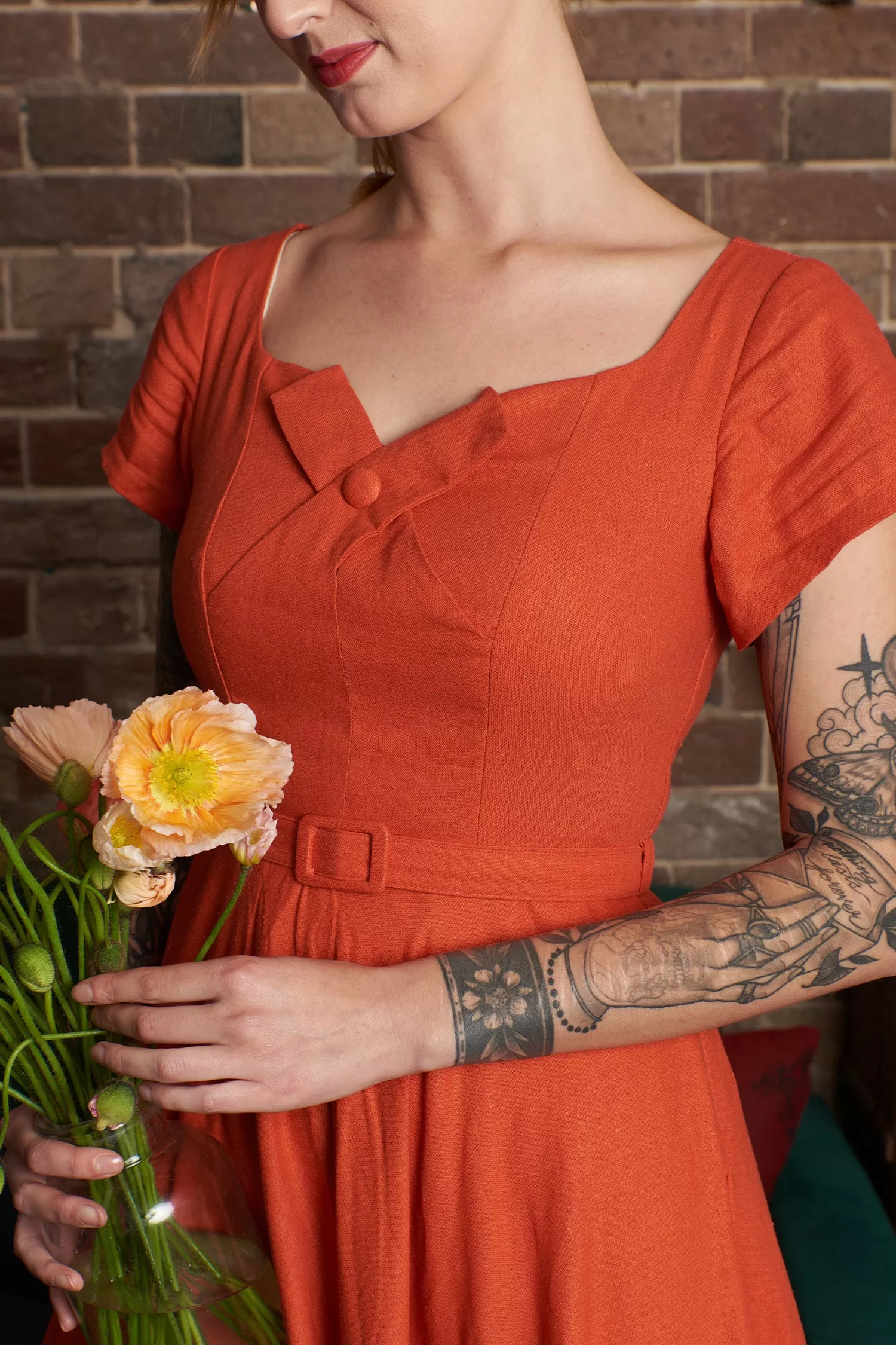 Juliet Cross Collar Burnt Orange Dress