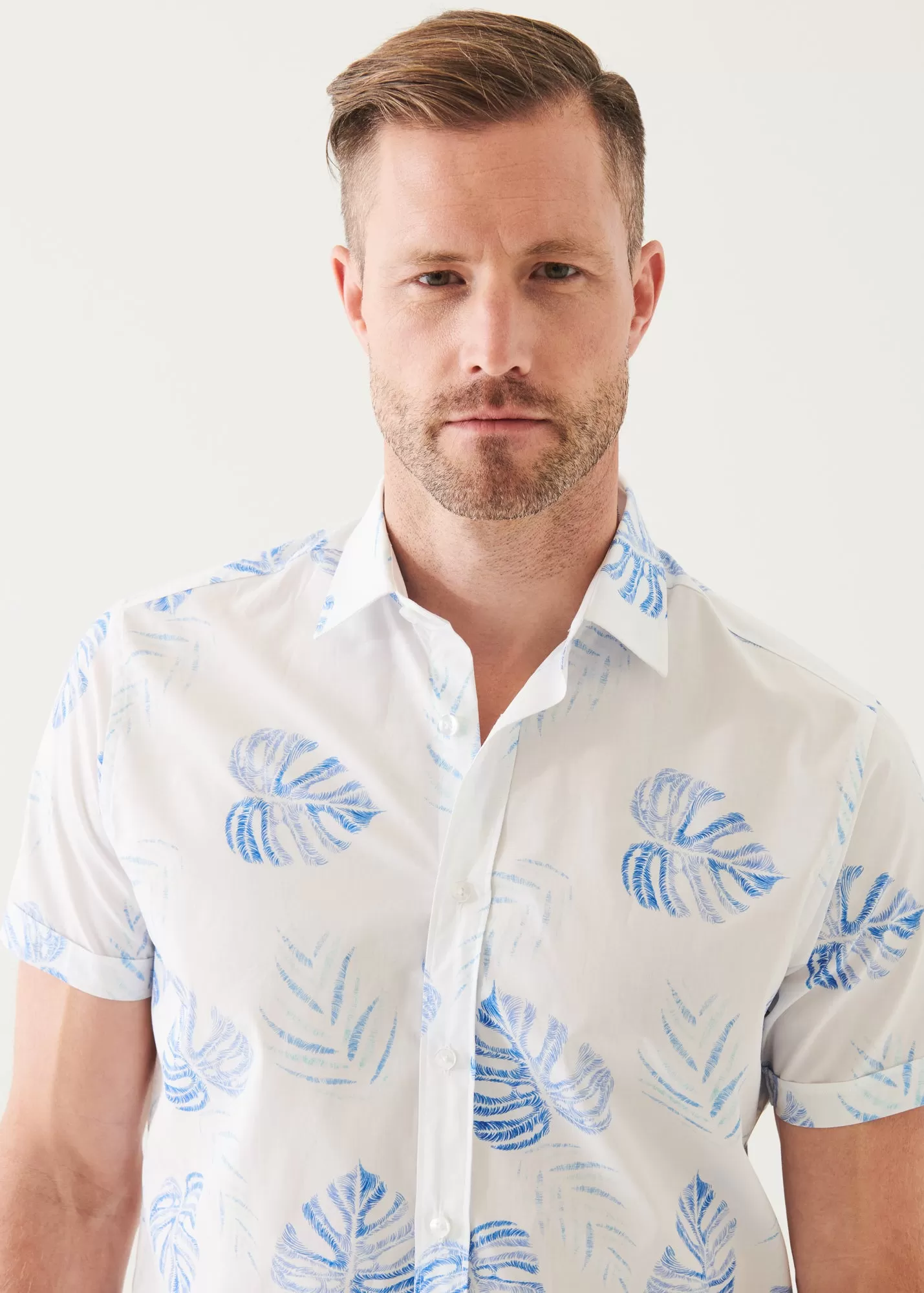 LEAF PRINT COTTON SHORT SLEEVE SHIRT