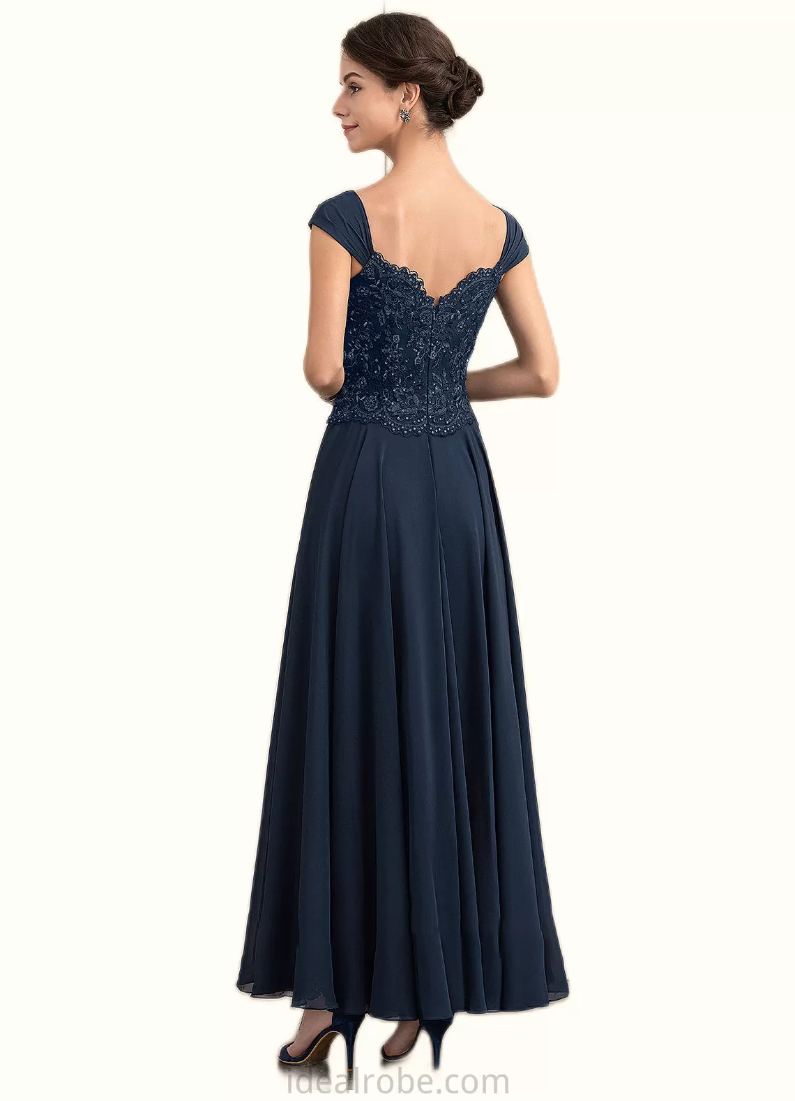 Leah A-line V-Neck Ankle-Length Chiffon Lace Mother of the Bride Dress With Sequins STK126P0014637