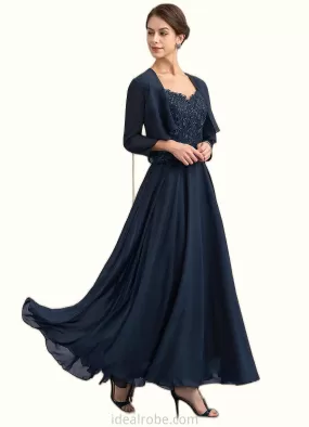 Leah A-line V-Neck Ankle-Length Chiffon Lace Mother of the Bride Dress With Sequins STK126P0014637