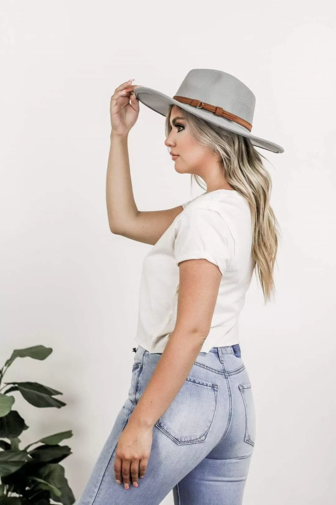 Light Grey Belted Panama Hat