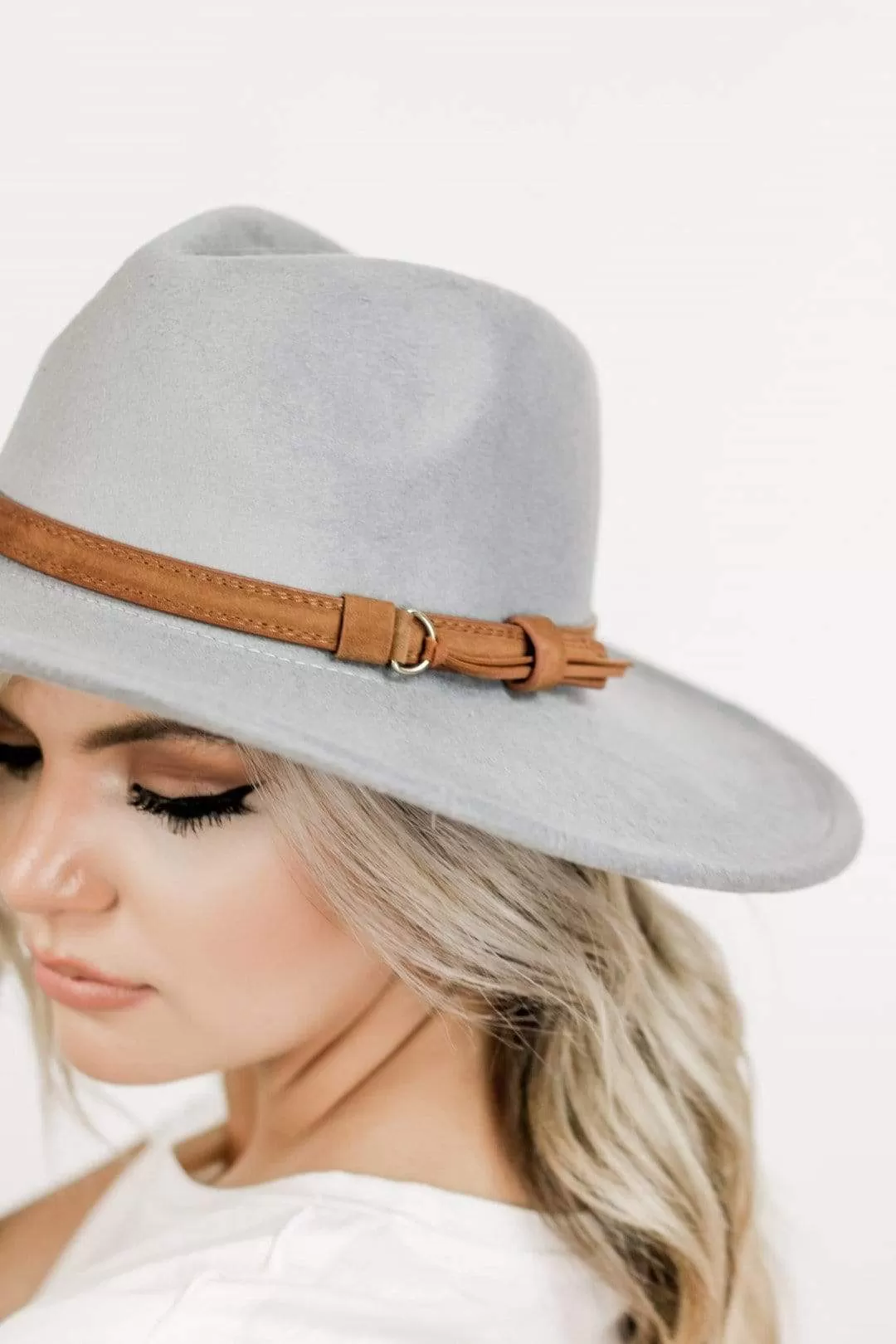 Light Grey Belted Panama Hat