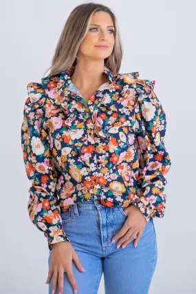 London Floral Button Top