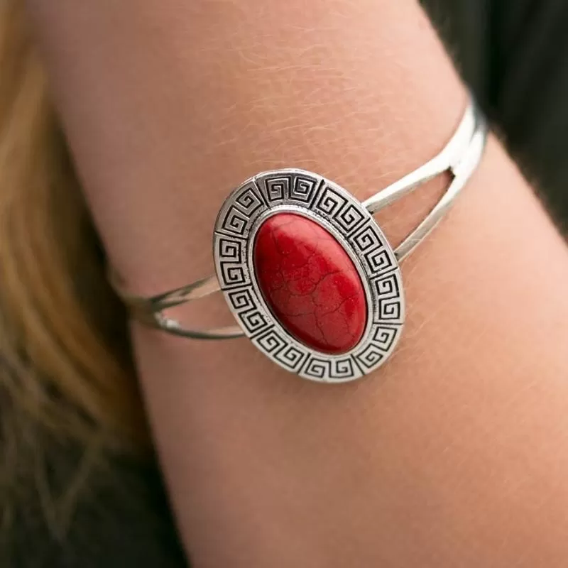 Mayan Muse Red Stone Cuff Bracelet