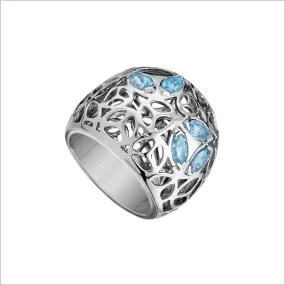 Medallion Blue Topaz Large Ring in Sterling Silver