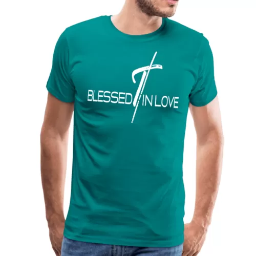 Mens T-Shirts, Blessed In Love Graphic Text Shirt