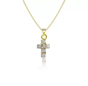 Mini Crystal Cross Necklace - Gold Plated