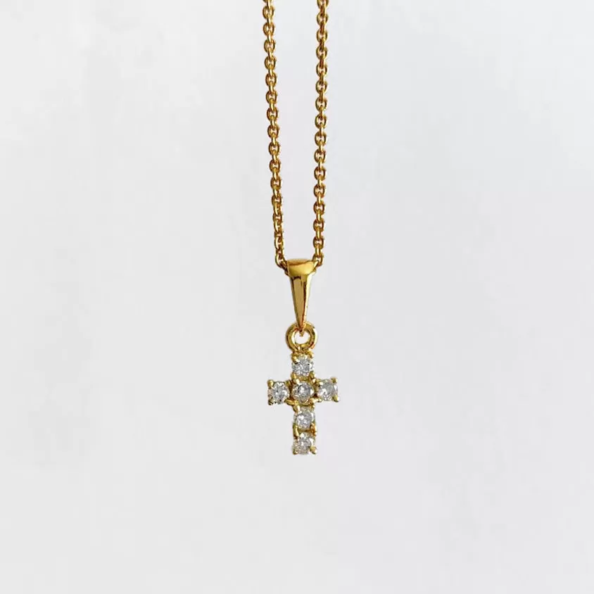 Mini Crystal Cross Necklace - Gold Plated