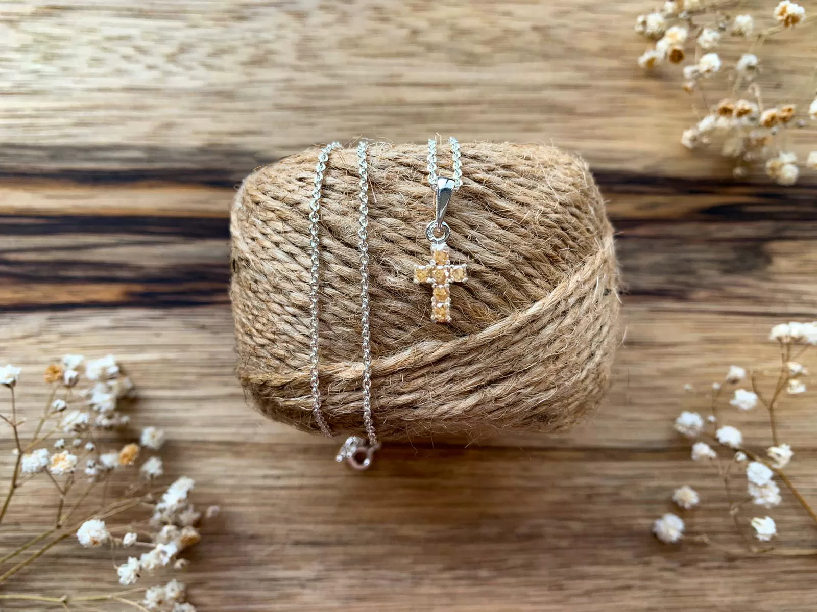 Mini Crystal Cross Necklace - Silver