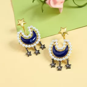 Moon & Stars Drop Bohemian Gold Color Stud Earrings