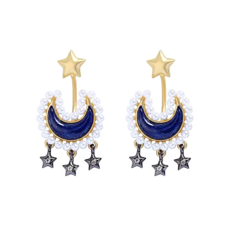 Moon & Stars Drop Bohemian Gold Color Stud Earrings