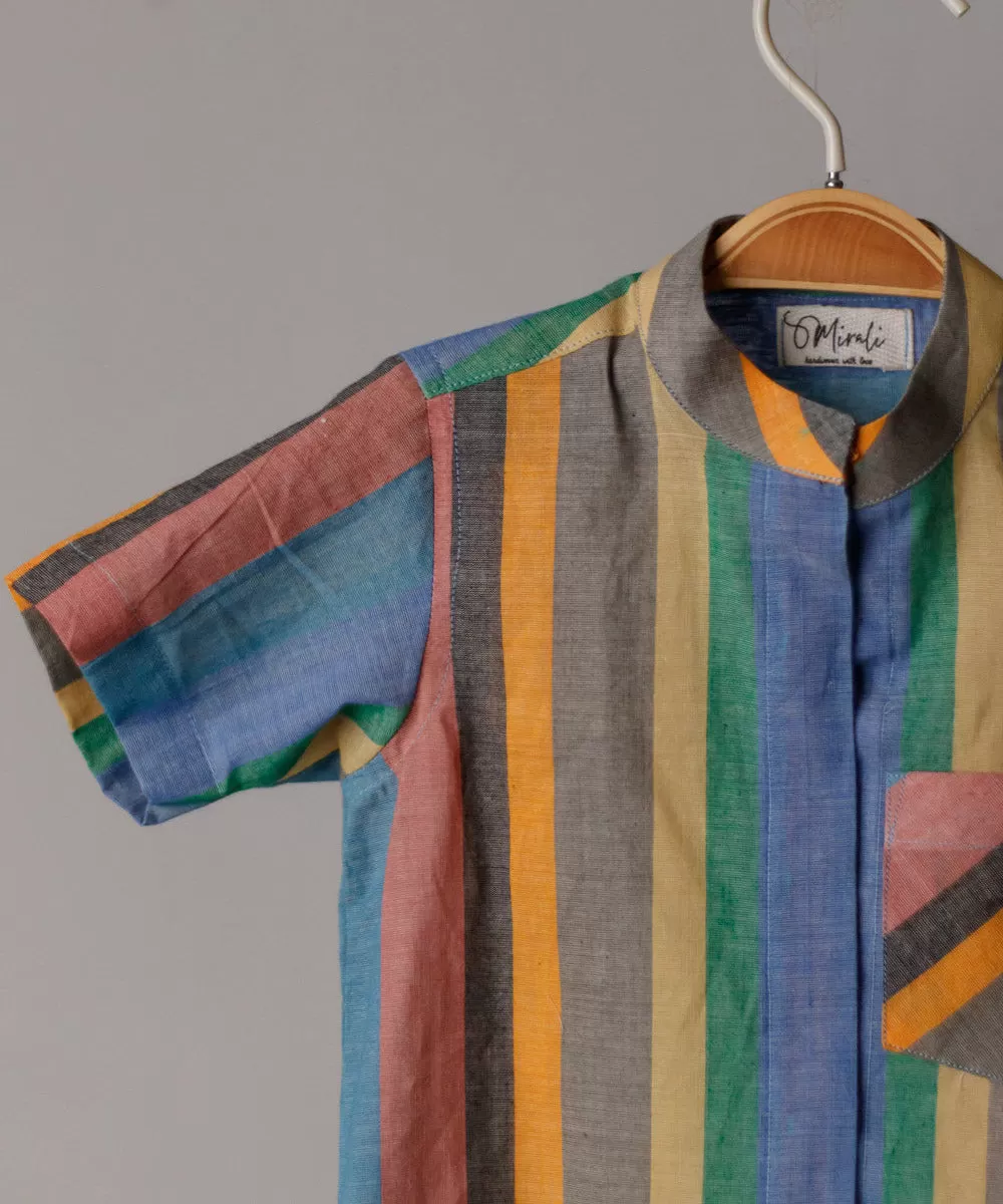 Multicolor handwoven cotton chinese collar shirt