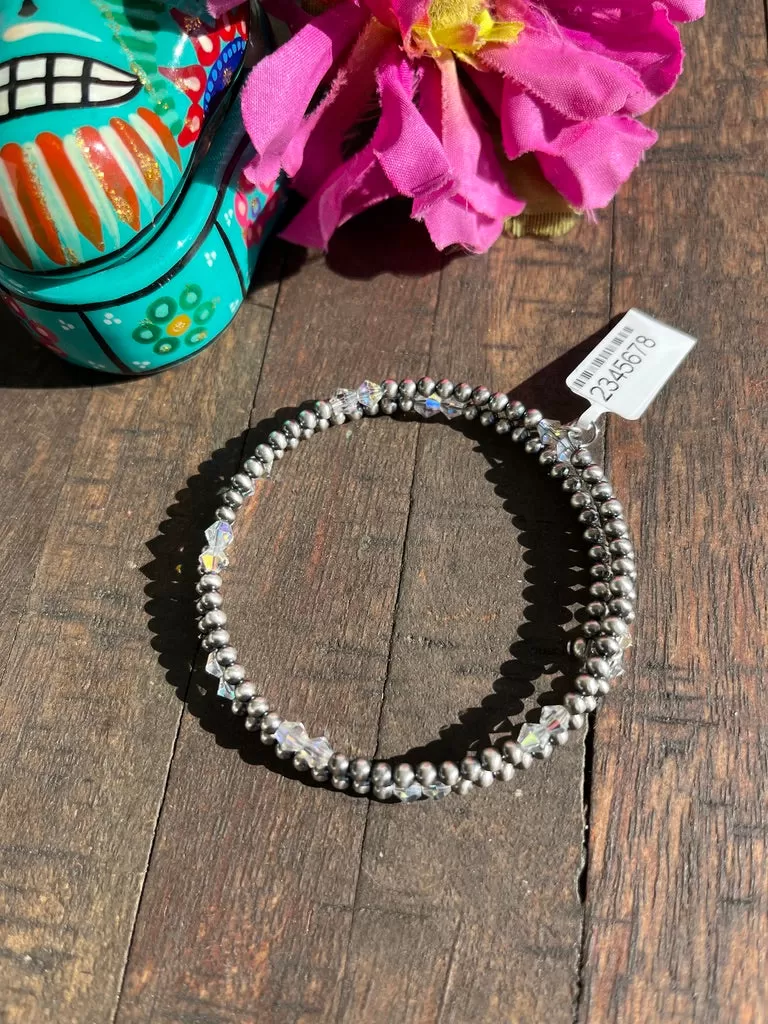 Navajo Pearl and Crystal Memory Wire Bracelet