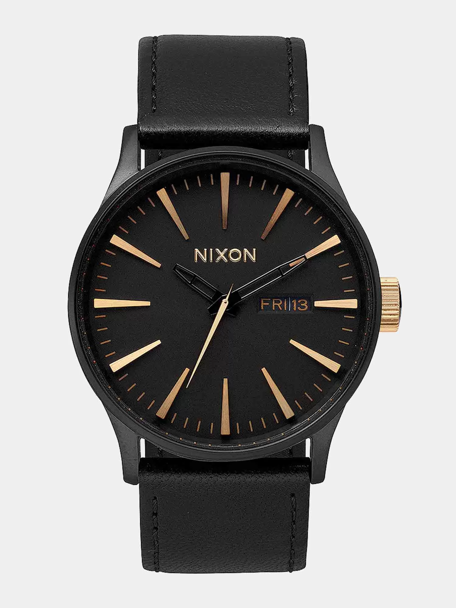 Nixon Sentry Leather Watch - Matte Black / Gold