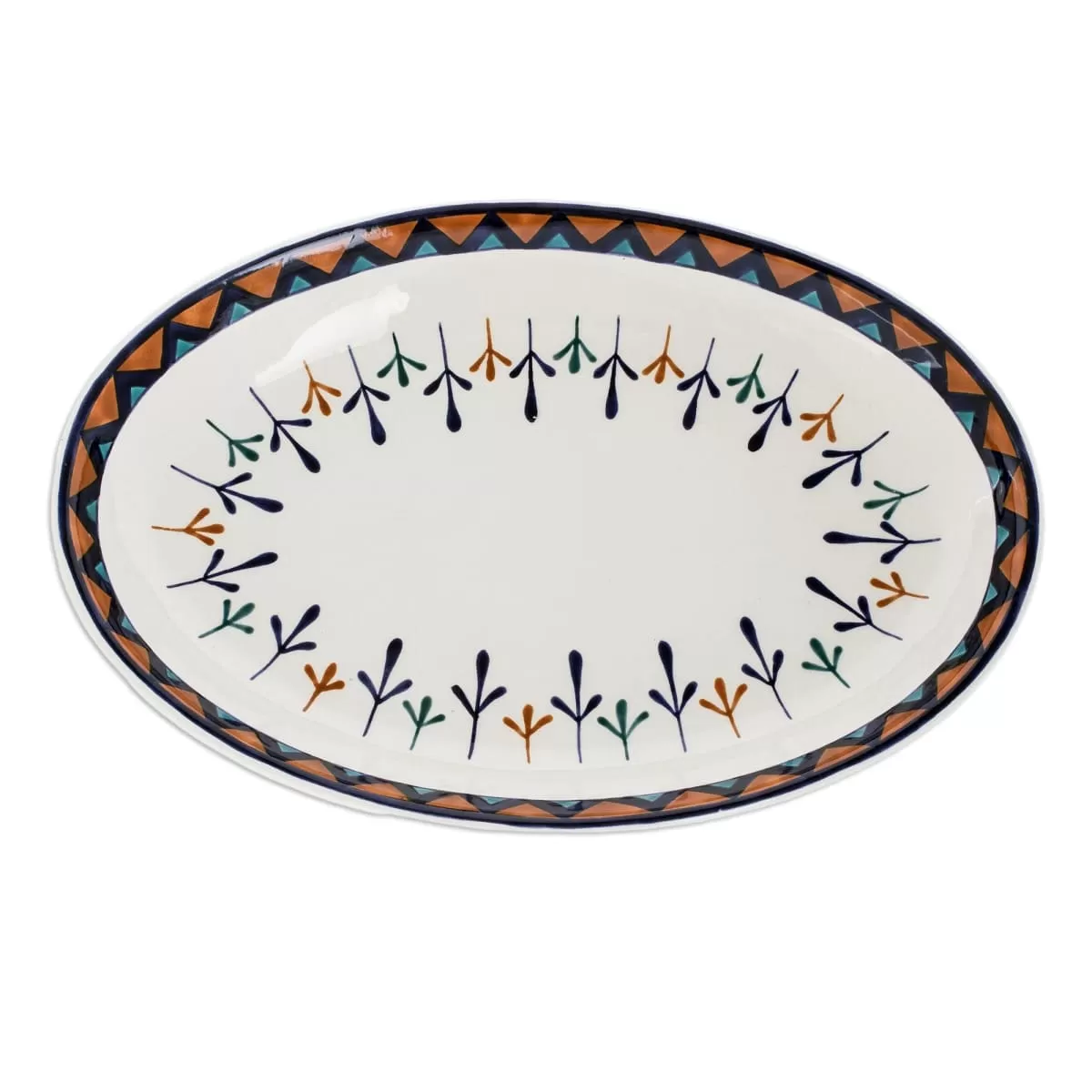 Novica Antigua Breeze Ceramic Oval Platter (14 Inch)