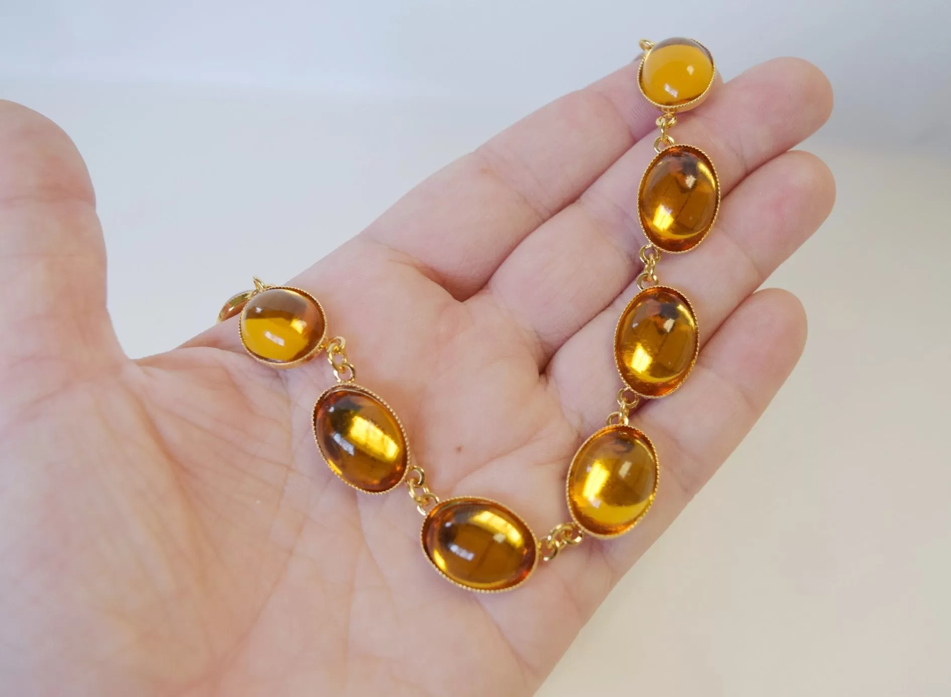 Orange Topaz Swarovski Mirror Back Necklace - Large Oval