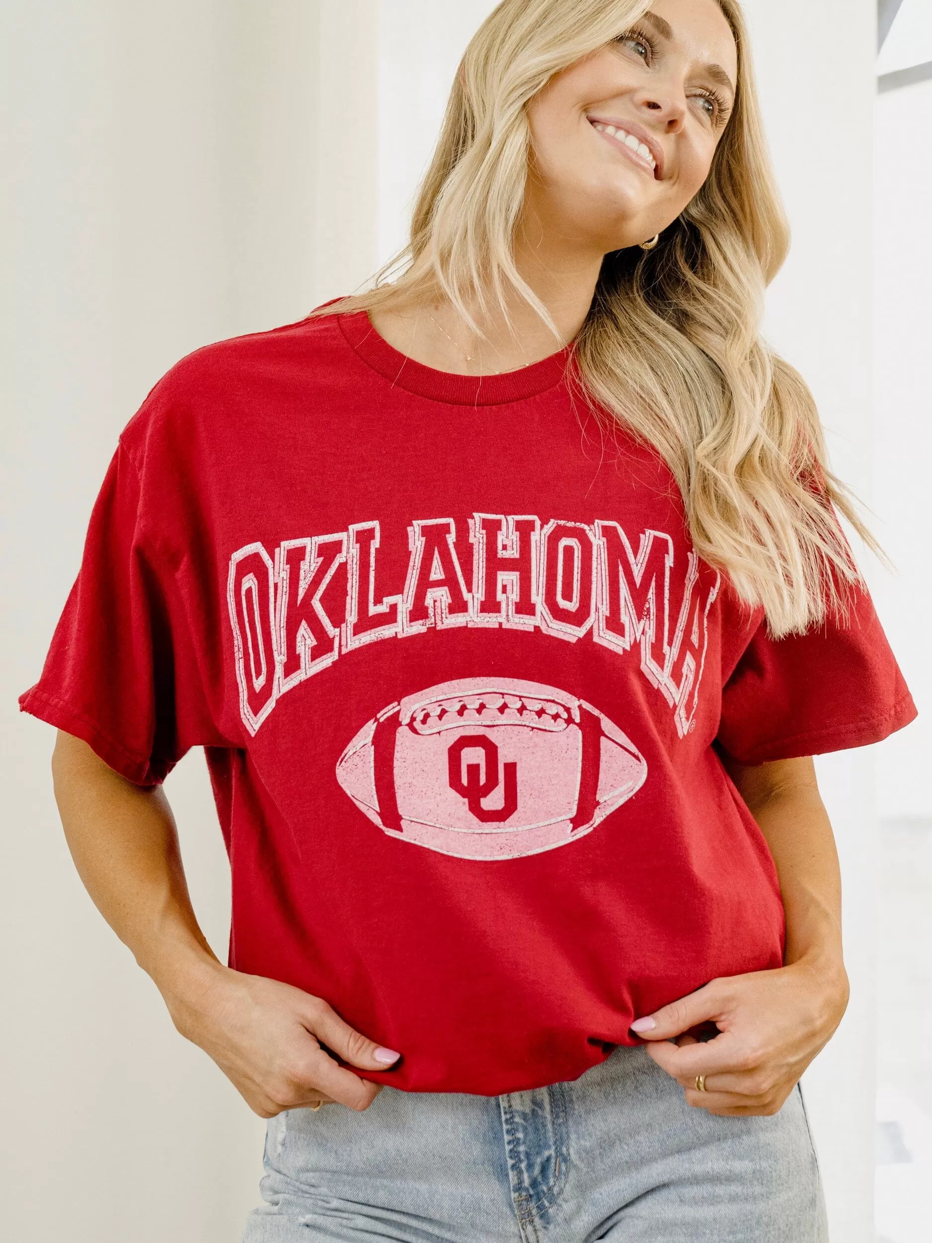 OU Sooners Wonka Football Crimson Thrifted Tee