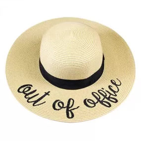 Out of Office Embroidery Straw Hat Floppy Sun Hat