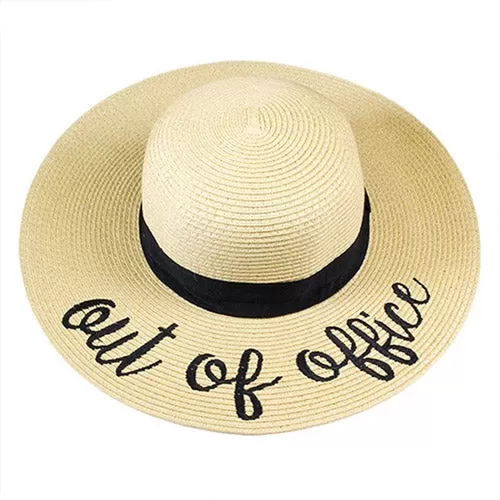 Out of Office Embroidery Straw Hat Floppy Sun Hat