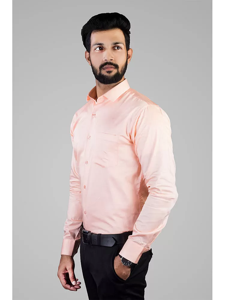 Peach Solid Giza Cotton Formal Shirts for Men