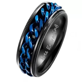 Personalized Men's Wedding Spinner Ring - Black and Blue Spinner Ring