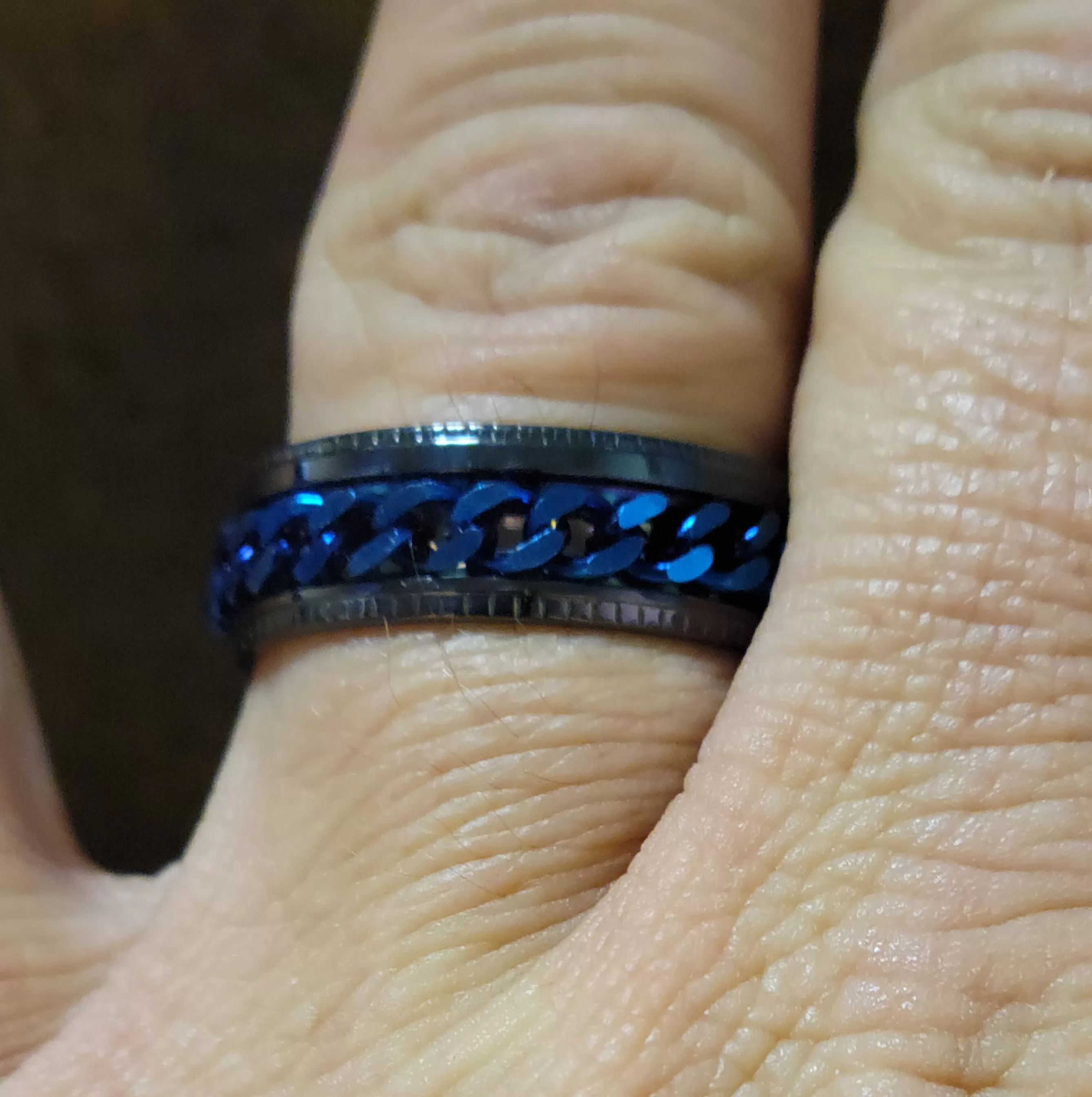 Personalized Men's Wedding Spinner Ring - Black and Blue Spinner Ring