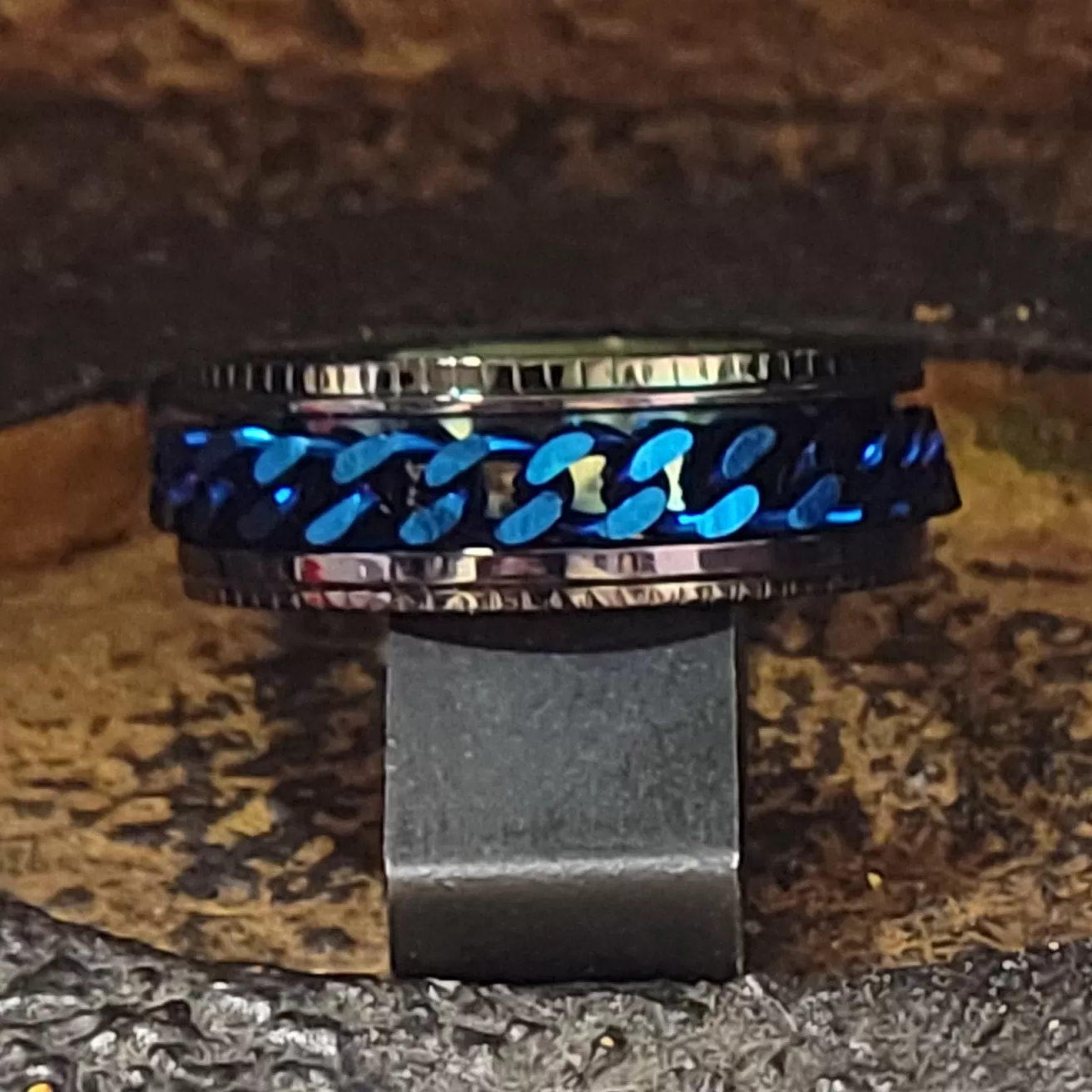 Personalized Men's Wedding Spinner Ring - Black and Blue Spinner Ring