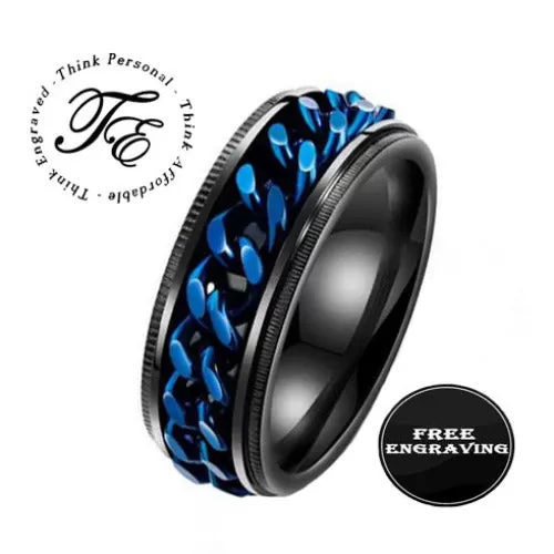 Personalized Men's Wedding Spinner Ring - Black and Blue Spinner Ring