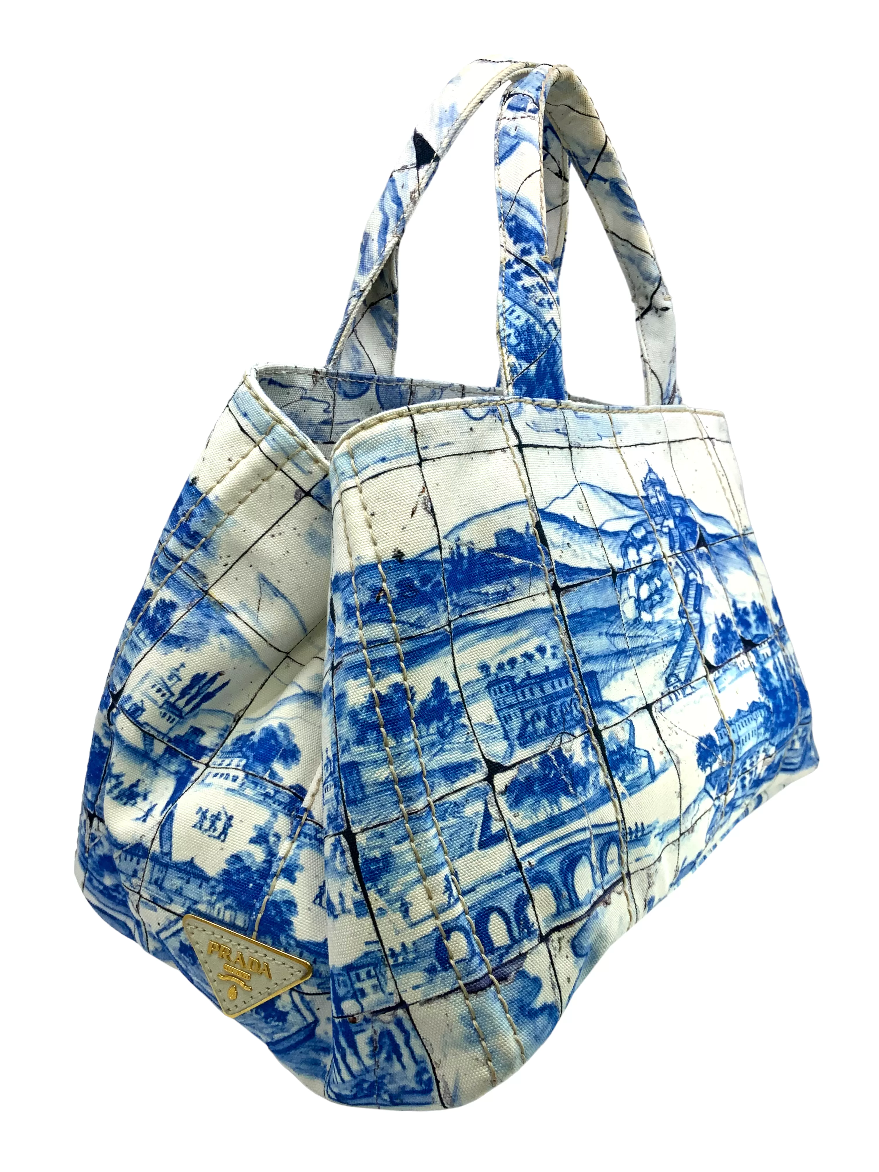 PRADA Canapa Azulejos Large Tote Bag