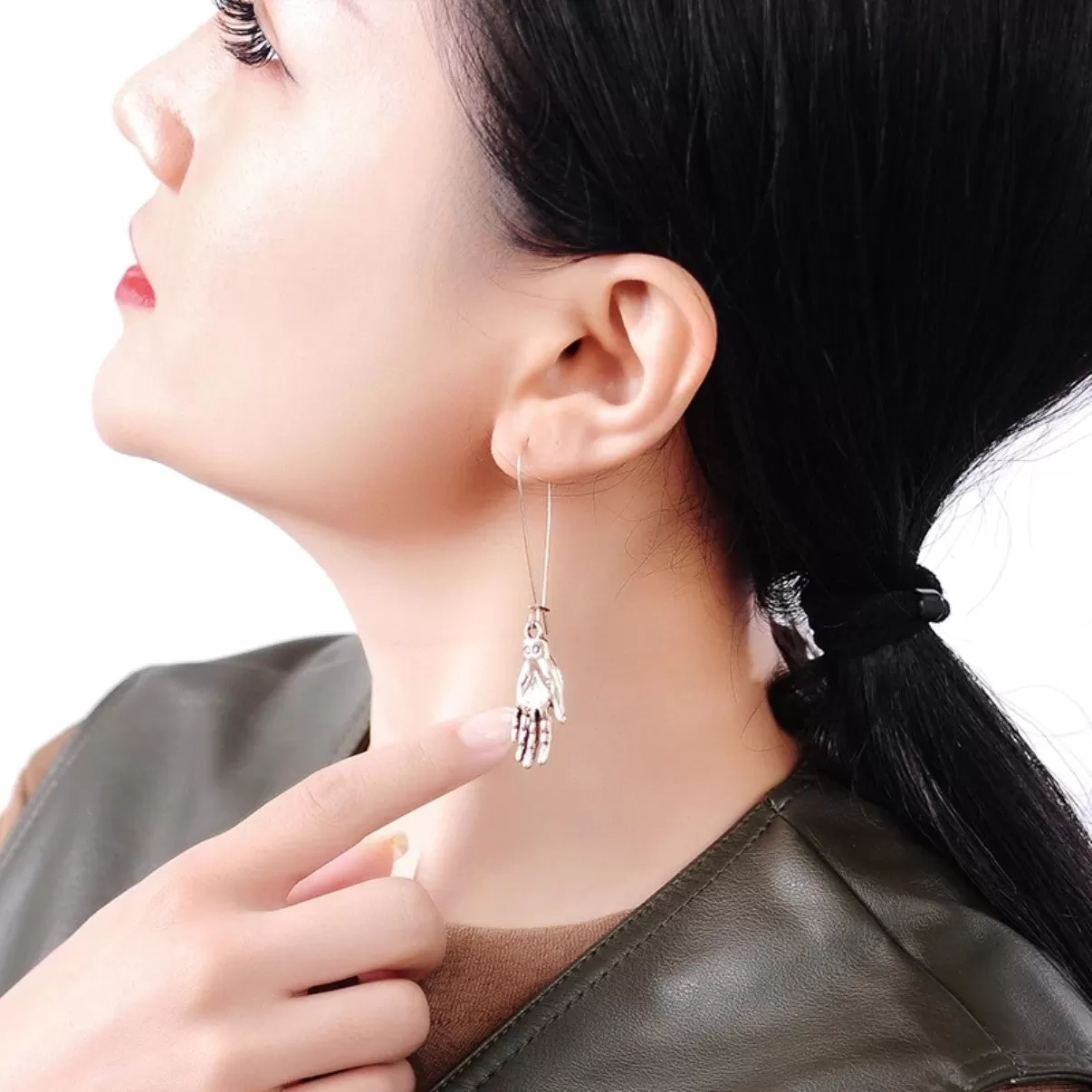 Punk Style Golden Hands Ear Hook Style Drop Earrings