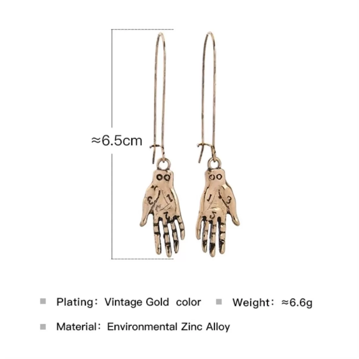 Punk Style Golden Hands Ear Hook Style Drop Earrings