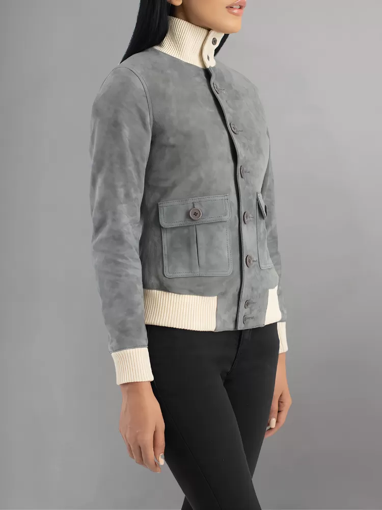 Real Suede Cropped Shearling Jacket For Women