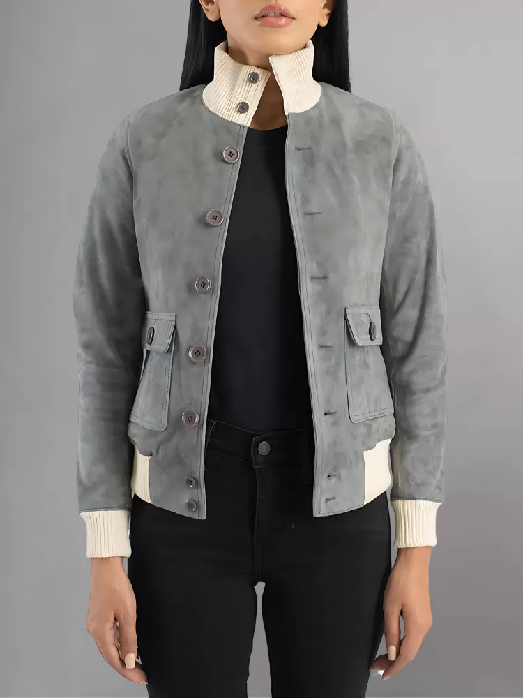 Real Suede Cropped Shearling Jacket For Women