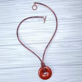 Red Jasper gemstone Leather Necklace