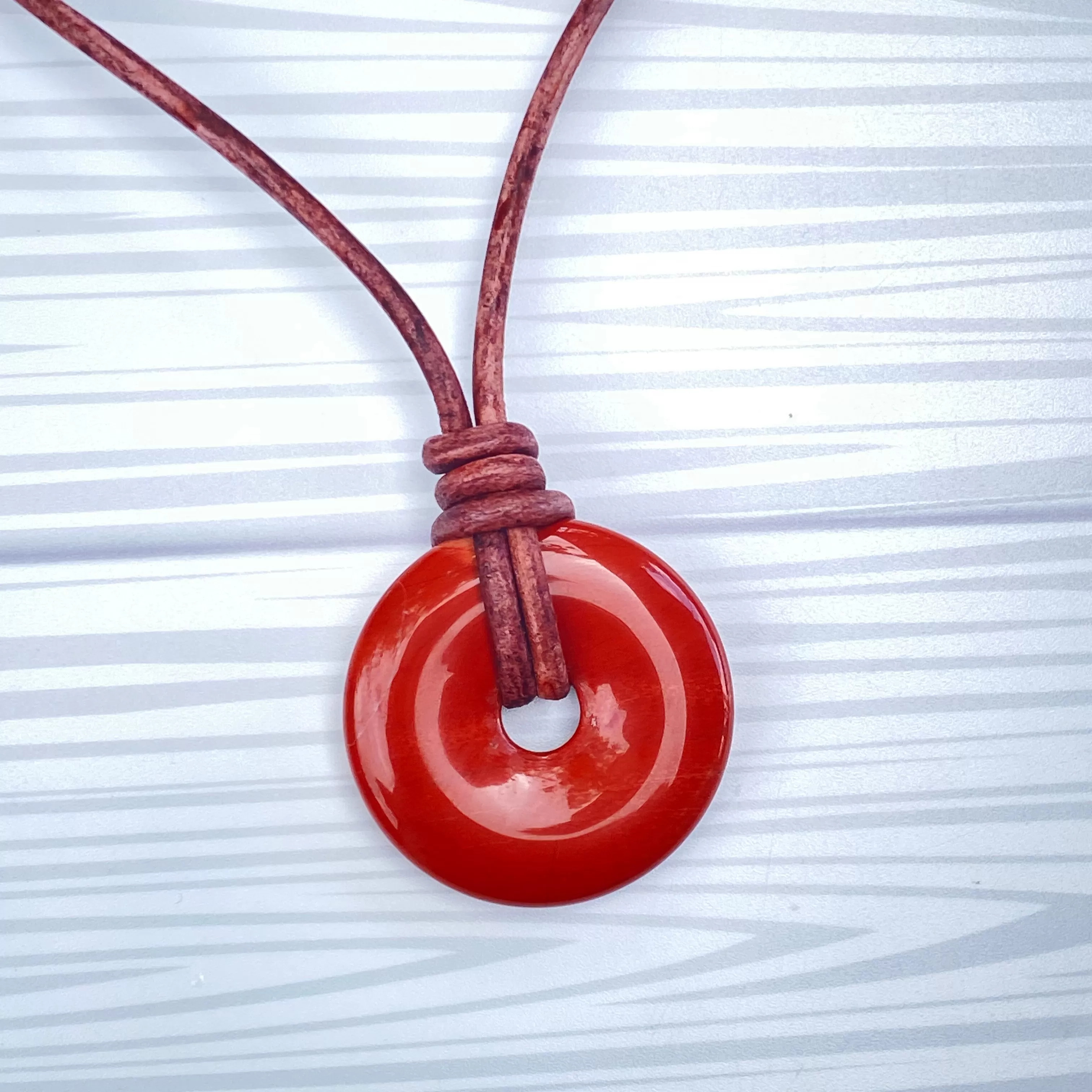 Red Jasper gemstone Leather Necklace