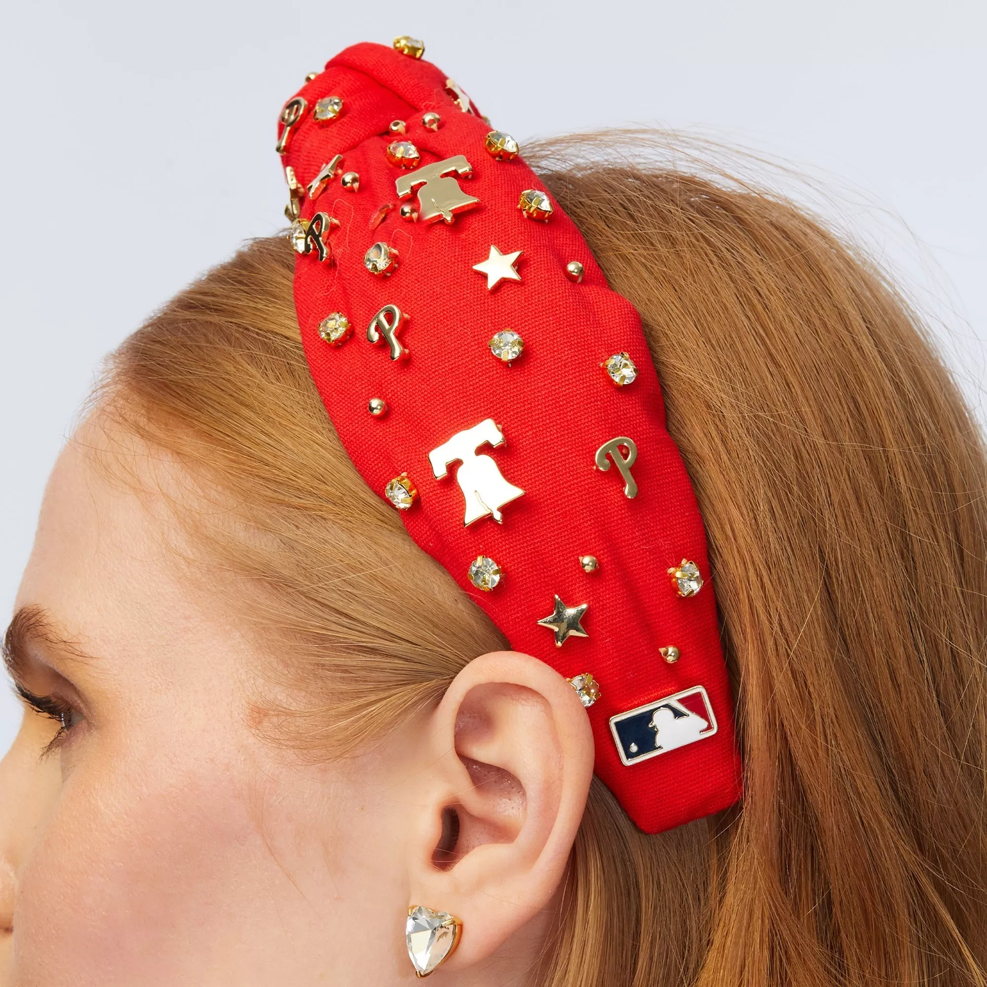 RED PHILLIES EMBELLISHED KNOTTED HEADBAND