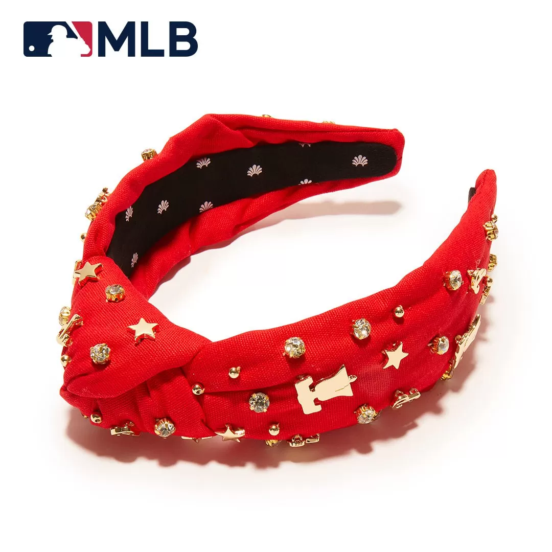 RED PHILLIES EMBELLISHED KNOTTED HEADBAND