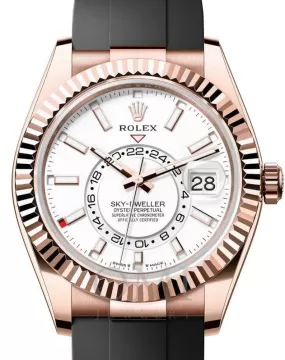 ROLEX SKY-DWELLER ROSE GOLD WHITE INDEX DIAL OYSTERFLEX 336235 WITH RUBBER STRAP