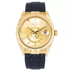 ROLEX SKY-DWELLER YELLOW GOLD GOLDEN INDEX DIAL OYSTERFLEX 336238 WITH RUBBER STRAP