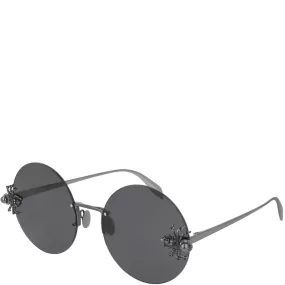 Round Jewelled Spider Sunglasses, Ruthenium/Grey