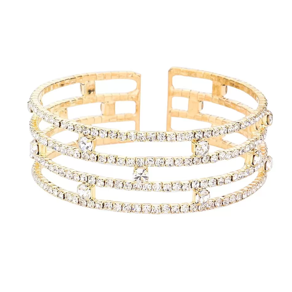 Round Stone Accented Split Cuff Evening Bracelet