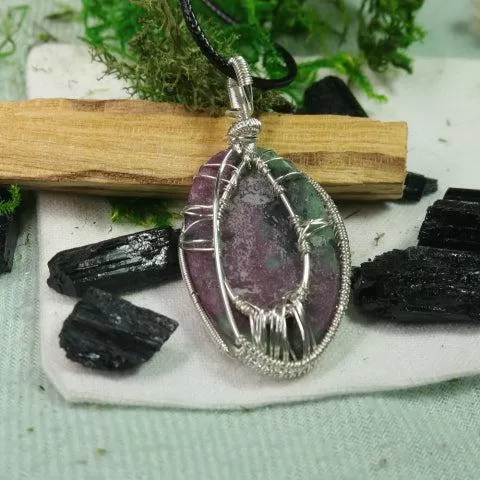 Ruby in Zoisite Tree of Life Wire Wrapped Pendant~ Includes Necklace Cord