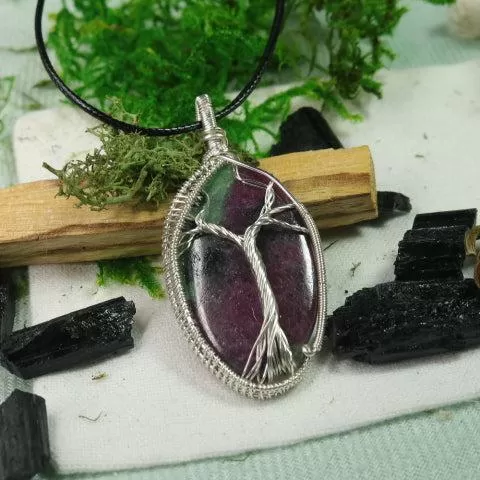 Ruby in Zoisite Tree of Life Wire Wrapped Pendant~ Includes Necklace Cord