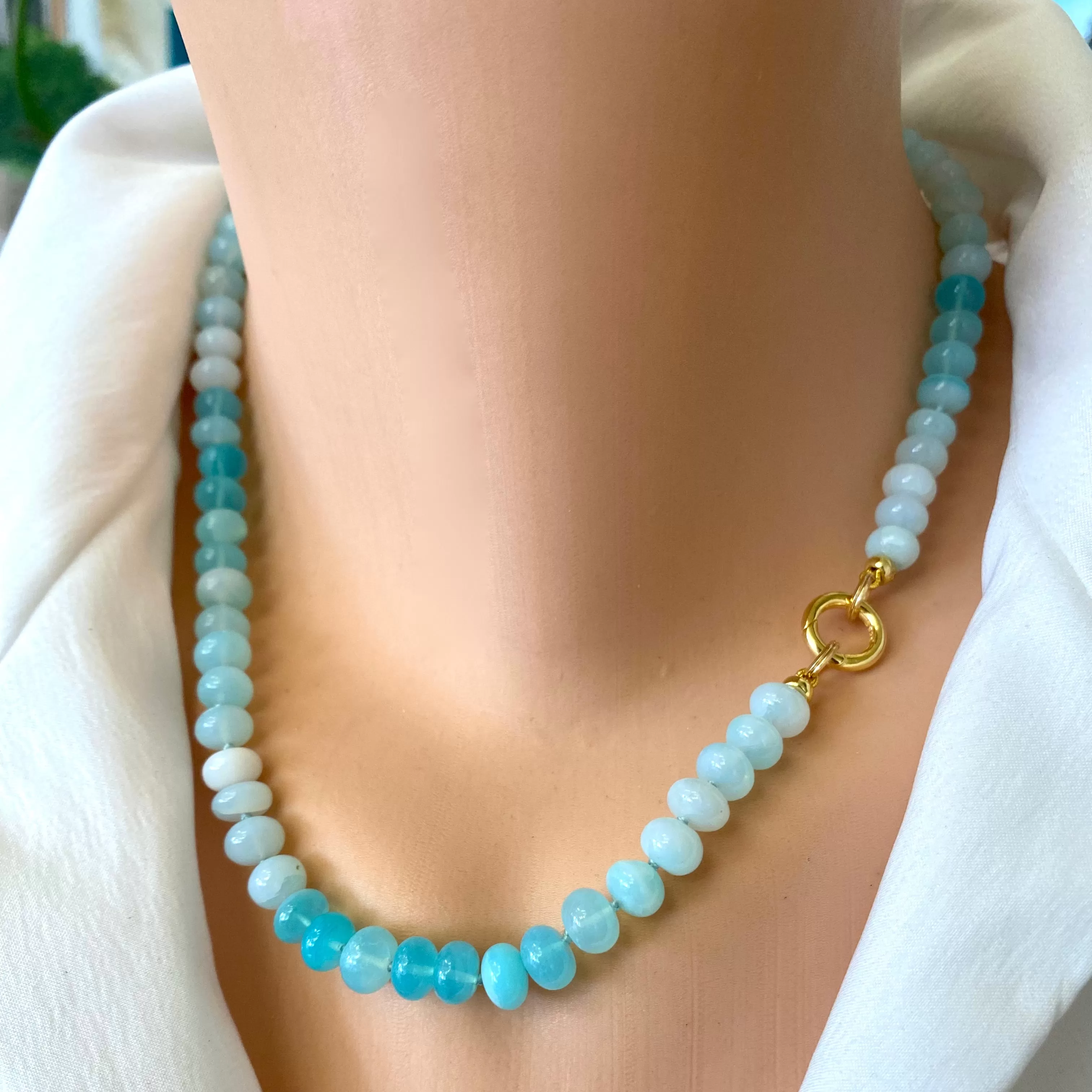 Sky Blue Opal Candy Necklace, 18inches, Gold Vermeil Plated Sterling Silver Push Lock Closure