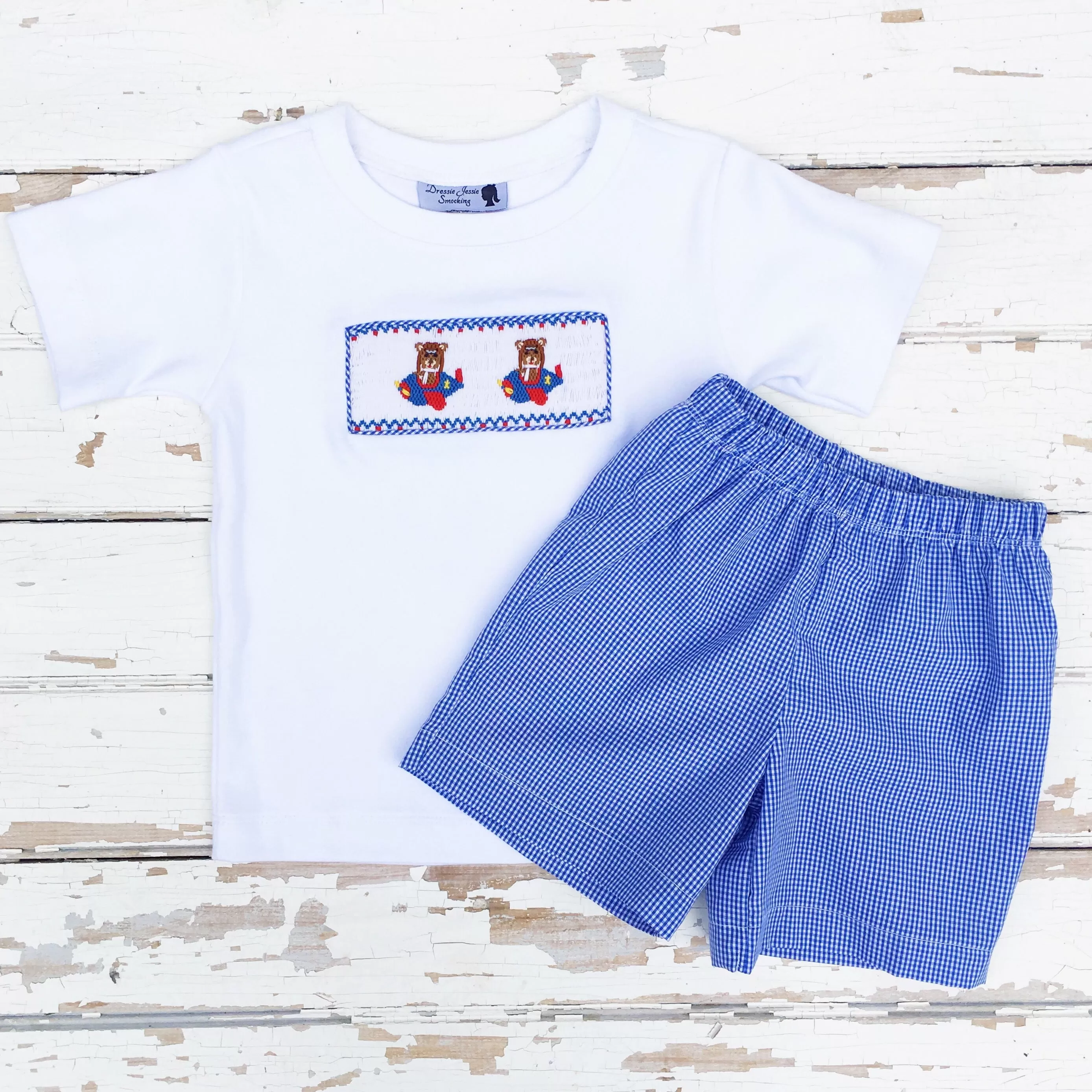 Smocked Teddy Bear Pilot Short Set