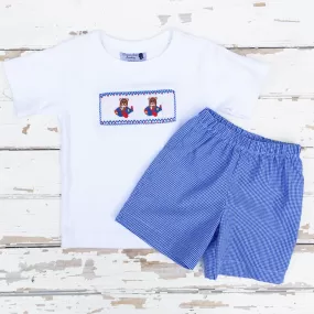 Smocked Teddy Bear Pilot Short Set