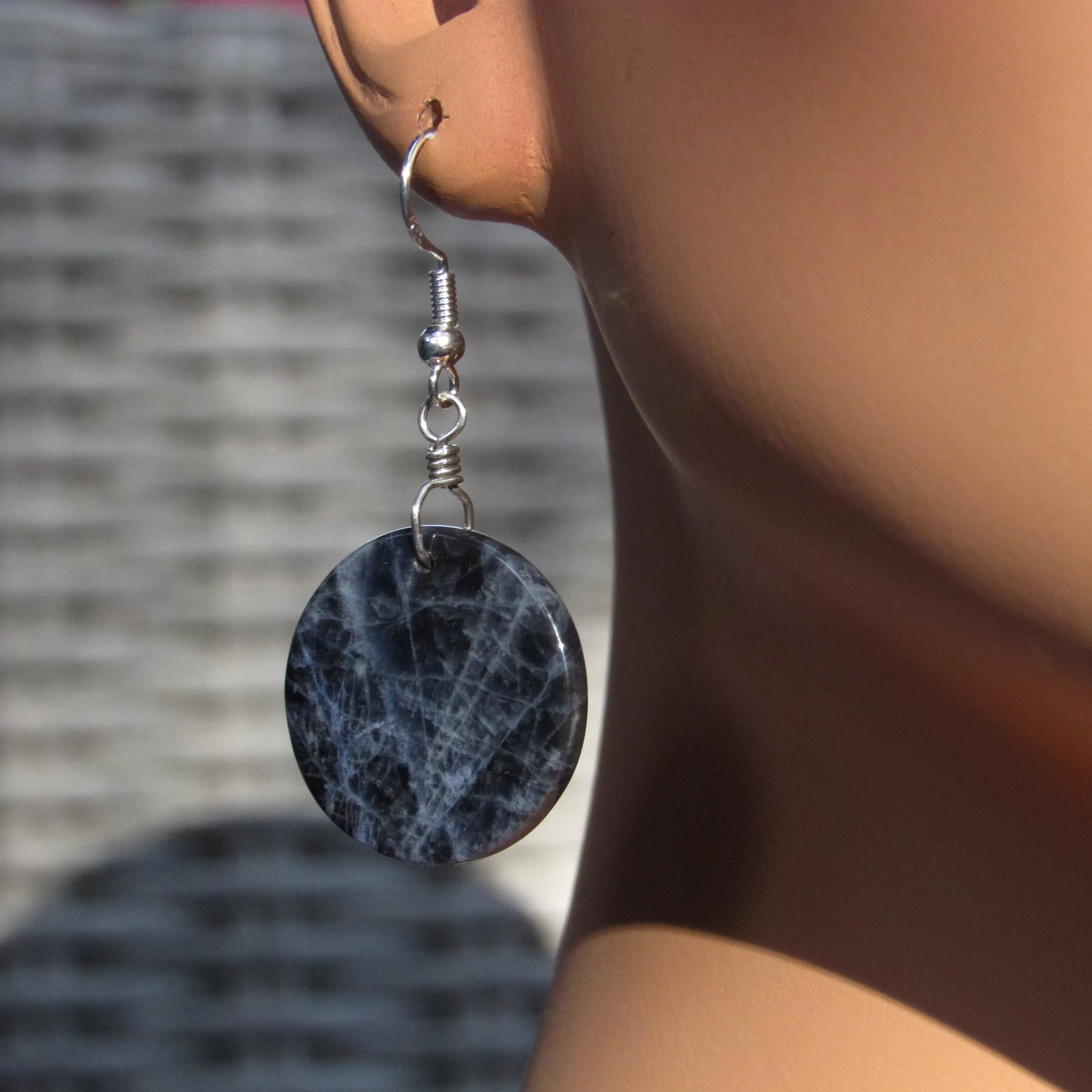 Sodalite gemstone Hand Wrapped Sterling Silver Drop Earrings